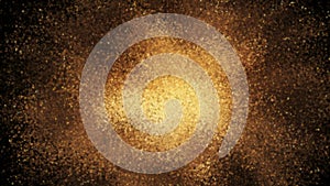 cg particle motion background golden explosure isolated on black cosmic dust shining star birth new life concept