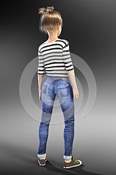 Young Teen CGI Child Character with her back to the camera photo