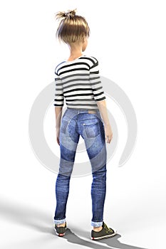 Young Teen Child CGI Character facing away from the camera isolated photo
