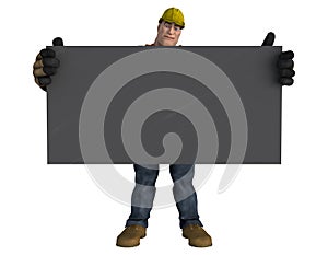 CGI Construction Worker holding a blank chalkboard sign