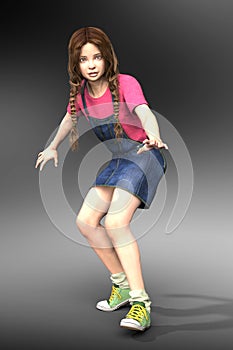 CGI female young teen or child ready to run