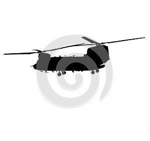 CH-47 Chinook twin-engine transport helicopter with tandem rotor arrangement. Ch 47 Chinook heavy lift helicopter silhouette