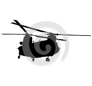 CH-47 Chinook twin-engine transport helicopter with tandem rotor arrangement. Ch 47 Chinook heavy lift helicopter silhouette