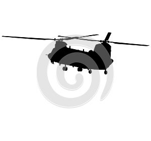 CH-47 Chinook twin-engine transport helicopter with tandem rotor arrangement. Ch 47 Chinook heavy lift helicopter silhouette