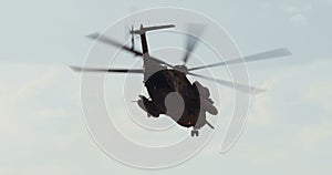 CH-53 helicopter flying in a demonstration during an airshow