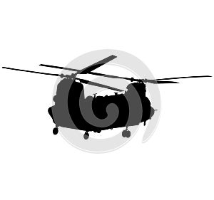 CH-47 Chinook twin-engine transport helicopter with tandem rotor arrangement. Ch 47 Chinook heavy lift helicopter silhouette photo
