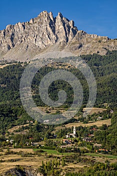 Chabrieres Needles and the Village of L`Eglise, Hautes Alpes, France