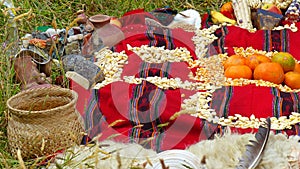 Chacana -Old indigenous ritual in homage to Pachamama Mather Earth photo