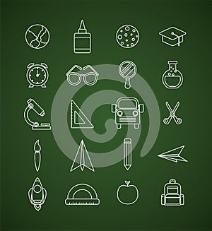 Chack icon set of back to school on green board vector design