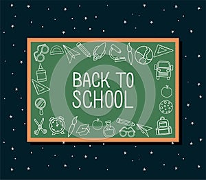Chack icon set of back to school on green board vector design