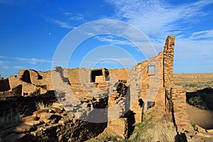 Chaco Culture National Historical Park, Pueblo Bonito Ruins in Chaco Canyon in Morning Light, Southwest Desert, New Mexico, USA