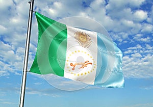 Chaco province of Argentina Flag waving with sky on background realistic 3d illustration