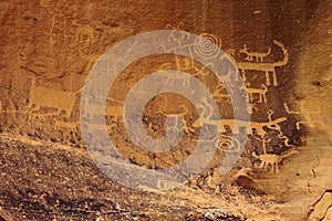 Chacoan Petroglyps on Canyon Wall at Una Vida Ruins, Chaco Culture National Historical Park, New Mexico