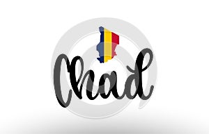 Chad country big text with flag inside map concept logo