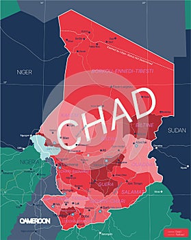 Chad country detailed editable map