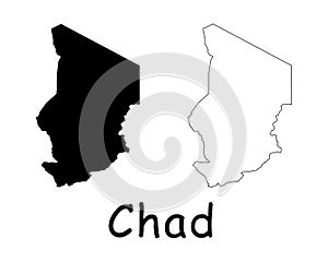 Chad Country Map. Black silhouette and outline isolated on white background. EPS Vector