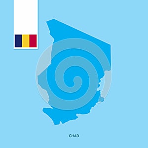 Chad Country Map with Flag over Blue background