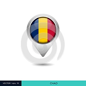 Chad flag map pin vector design template.