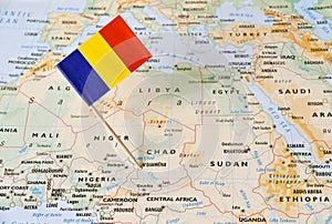 Chad flag pin on map