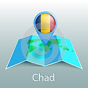 Chad flag world map in pin with name of country