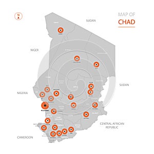 Chad map with administrative divisions.