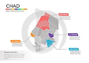 Chad map infographics vector template with regions and pointer marks