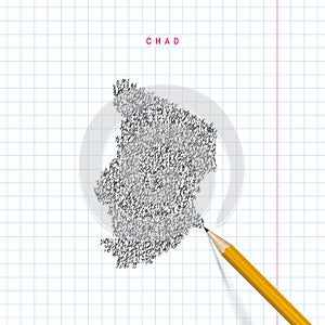 Chad sketch scribble vector map drawn on checkered school notebook paper background