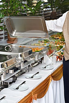 Chafing dish heater with food