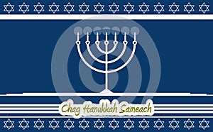 Chag Hanukka Sameach, greeting card, menorah, white and blue, Jewish.