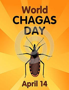 Chagas Day, April 14, Kissing Bug, Gold Ray Background