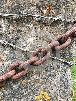 Chain and barbed wire