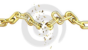 Chain breaking exploding  golden isolated -golden  3d rendering