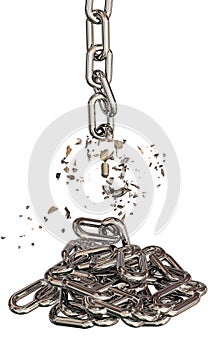 chain breaking, fallen down isolated vertical for background - 3d rendering