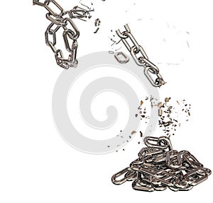 chain breaking, fallen down isolated vertical for background - 3d rendering