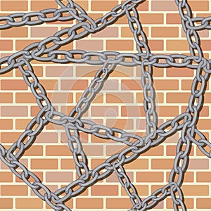 Chain on brick wall seamless background