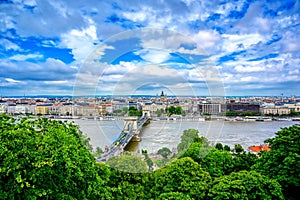 Chain Bridge across the Danube River in Budapest, Hungary