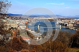 Chain Bridge with Buda Castle in Budapest, Hungary.