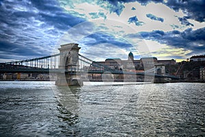 Chain Bridge with Buda Castle in Budapest, Hungary.