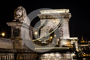 The Chain Bridge in Budapest in the evening. Sightseeing in Hungary