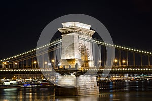 The Chain Bridge in Budapest in the evening. Sightseeing in Hungary