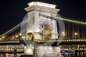 The Chain Bridge in Budapest in the evening. Sightseeing in Hungary.