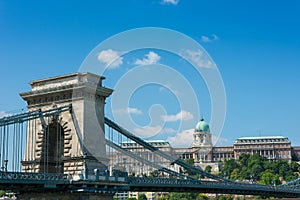 Chain bridge Budapest Hungary with castle hill