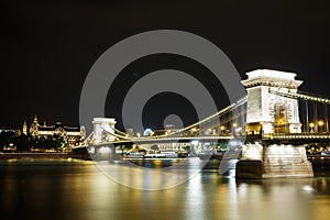 The Chain Bridge in Budapest, Hungary at night