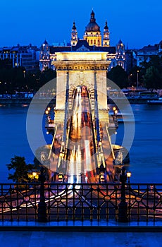 Chain bridge Budapest, Hungary at night