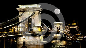 The Chain Bridge in Budapest at Moonrise