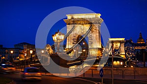 Chain bridge in budapest nighttime photo