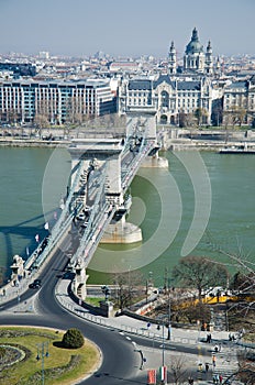 Chain bridge in Budapest, with St.
