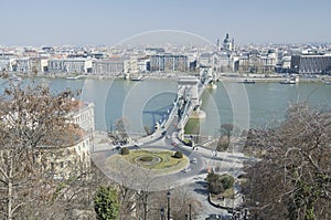 Chain bridge in Budapest, with St.