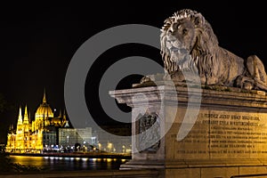 Chain Bridge Budapest and a view on Parliament