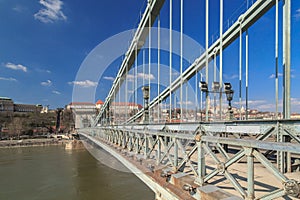 Chain bridge on danube river in budapest city hungary